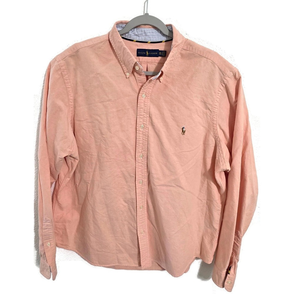 Ralph Lauren Shirt Mens‎ 2XL Pink Solid Long Sleeve Button Down Cotton Casual